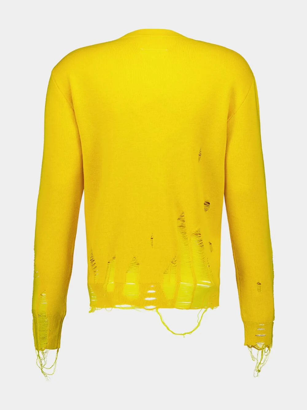 Yellow Distressed Virgin Wool Knit Sweater