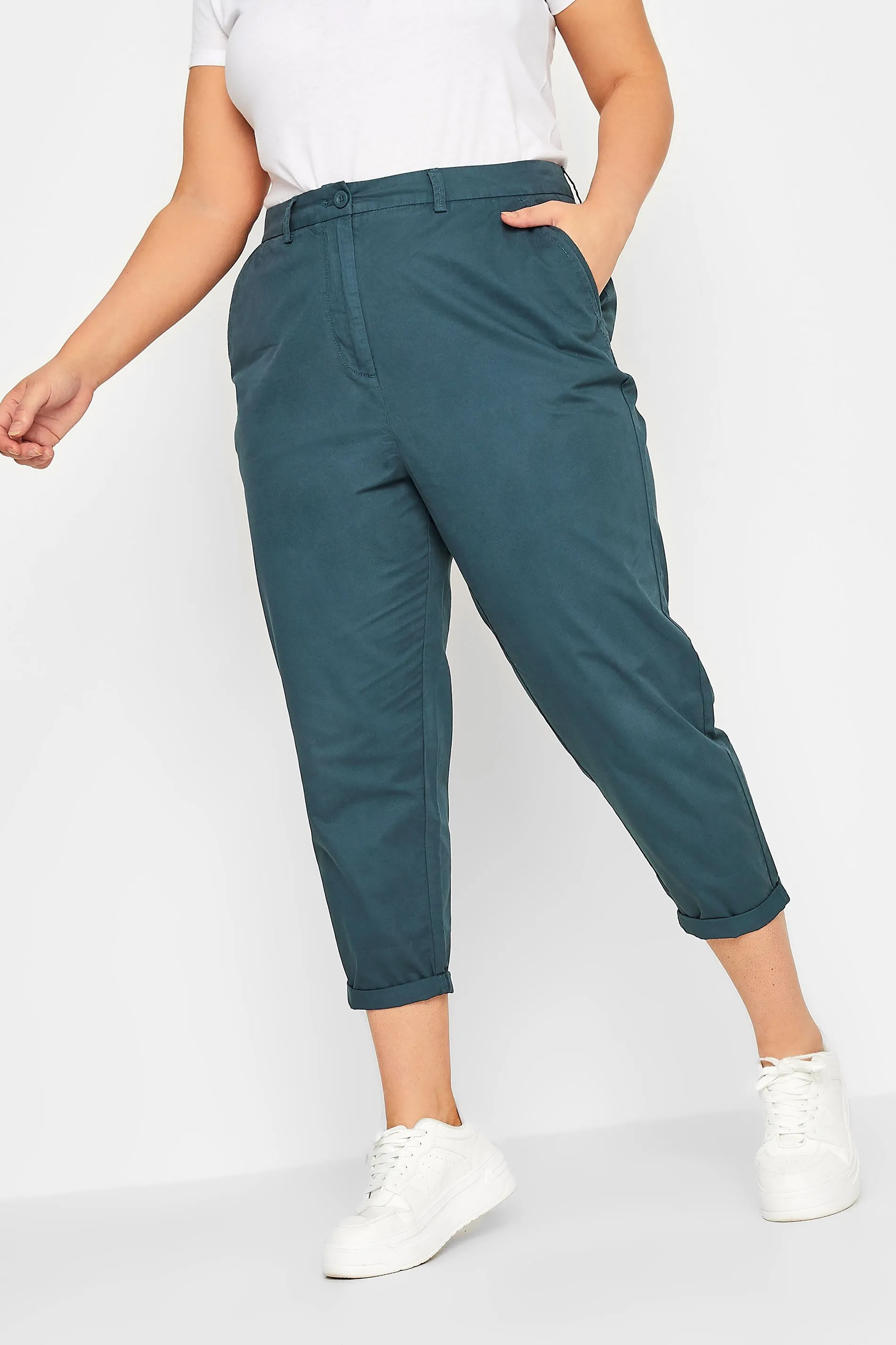 YOURS Curve Navy Blue Cropped Chino Trousers