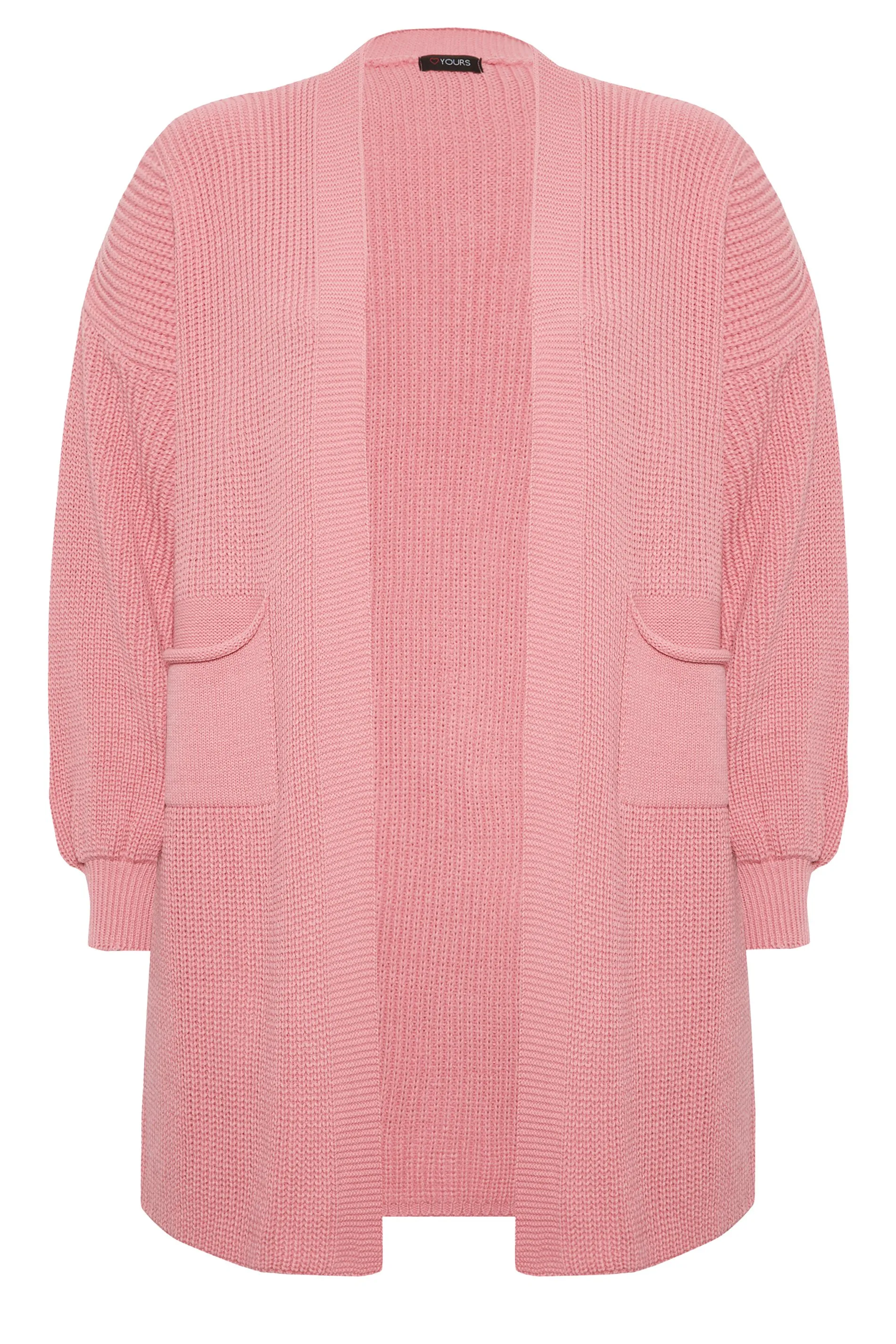 YOURS Curve Pink Longline Pocket Balloon Sleeve Knit Cardigan