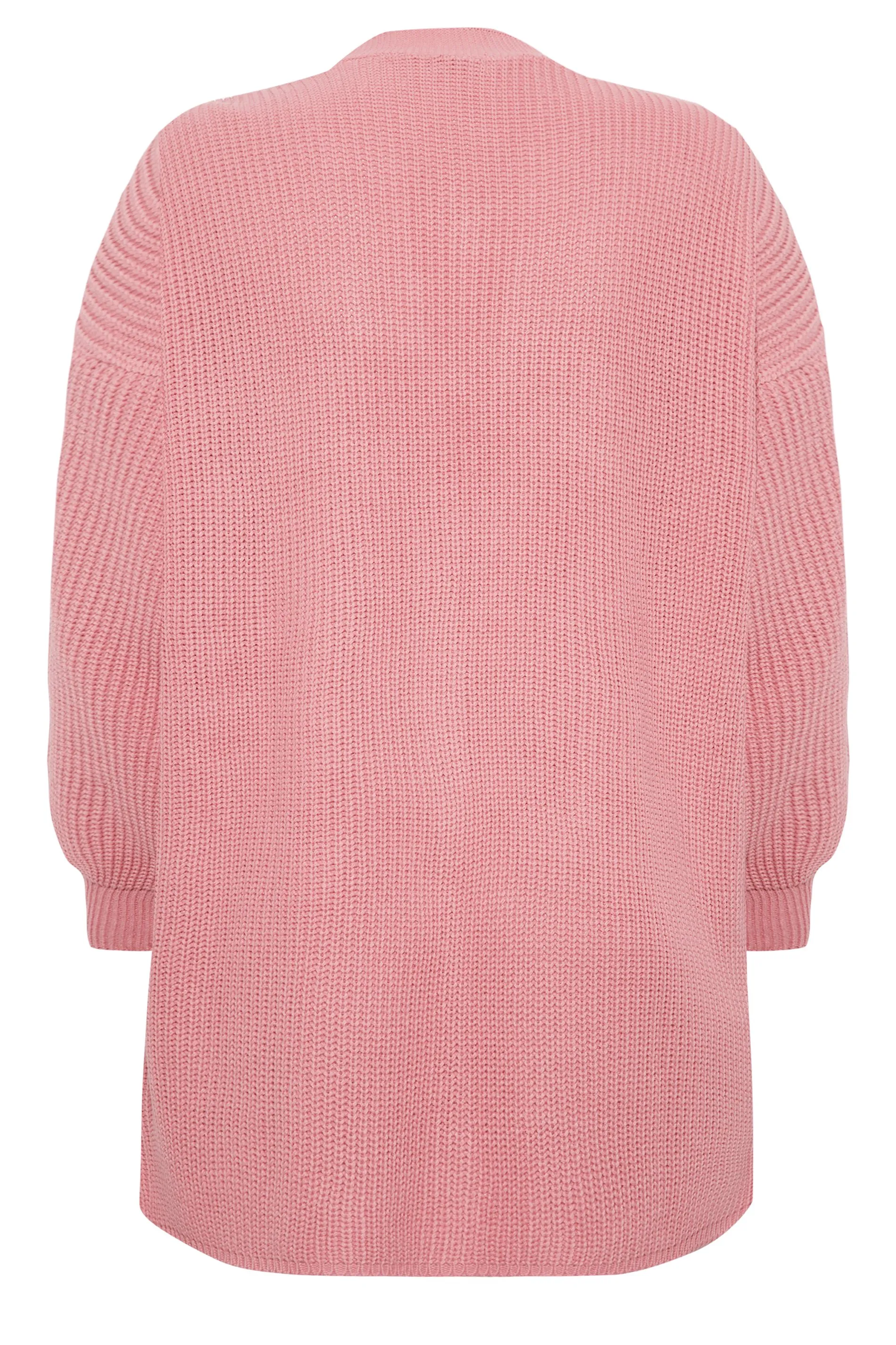 YOURS Curve Pink Longline Pocket Balloon Sleeve Knit Cardigan