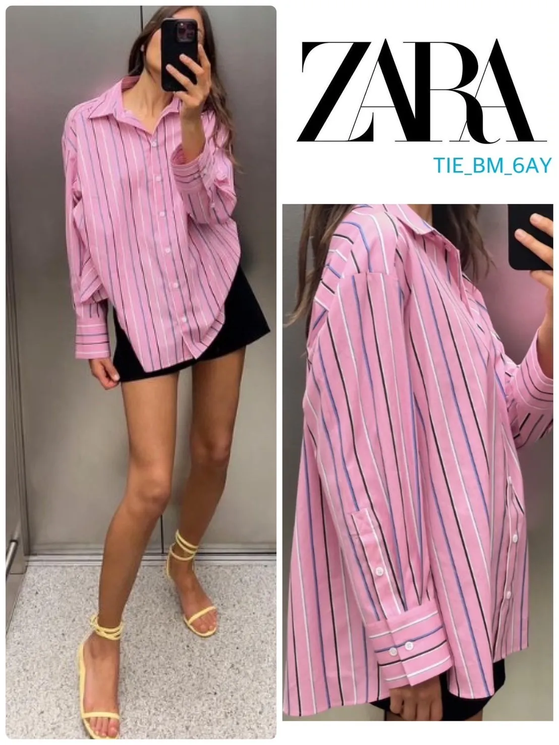 ZARA  |Stripes Casual Style Long Sleeves Cotton Shirts & Blouses