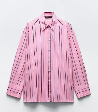 ZARA  |Stripes Casual Style Long Sleeves Cotton Shirts & Blouses