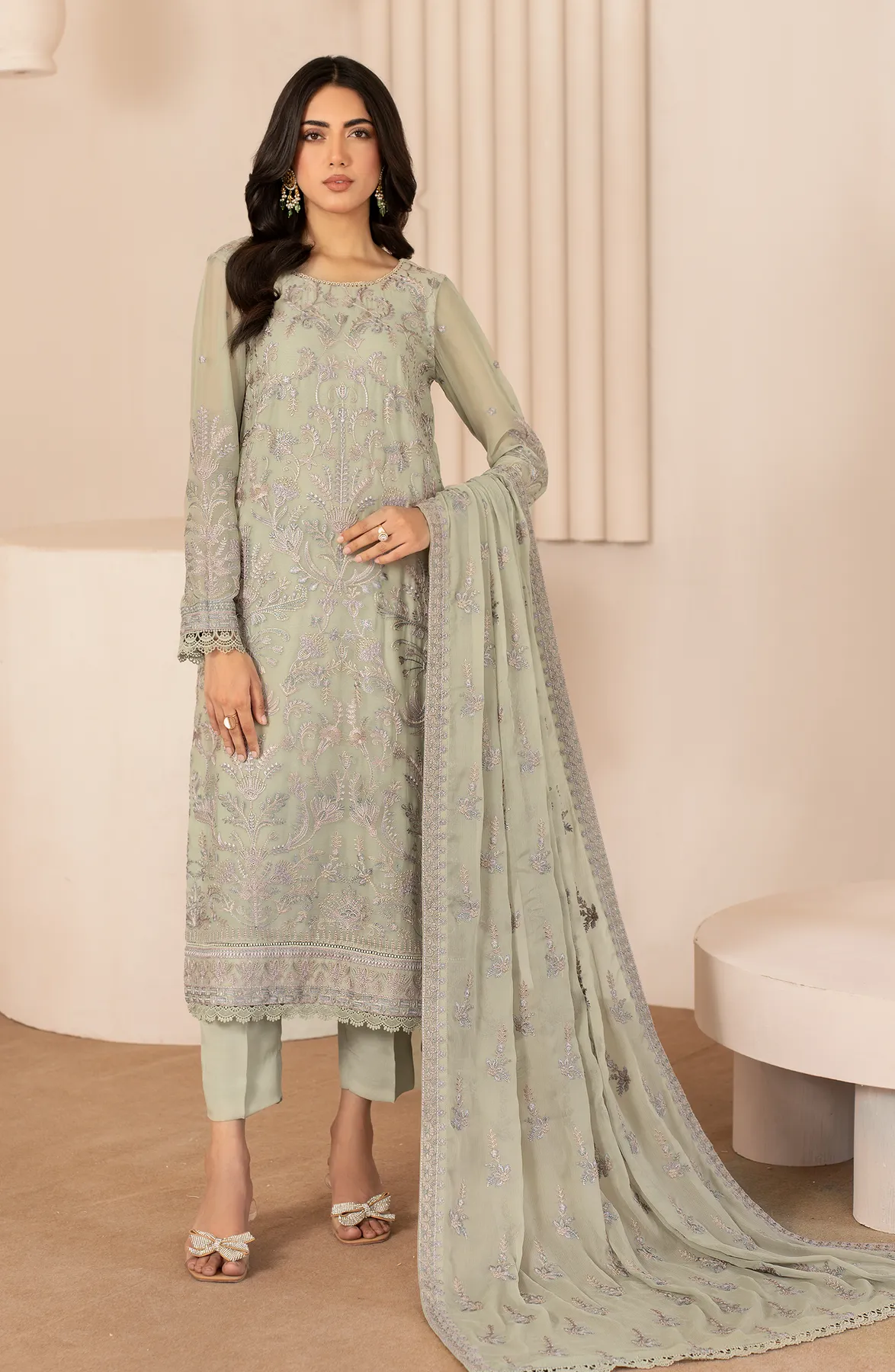 Zarif Thread Works Embroidered Chiffon Unstitched 3Pc Suit ZL-04 AFSA