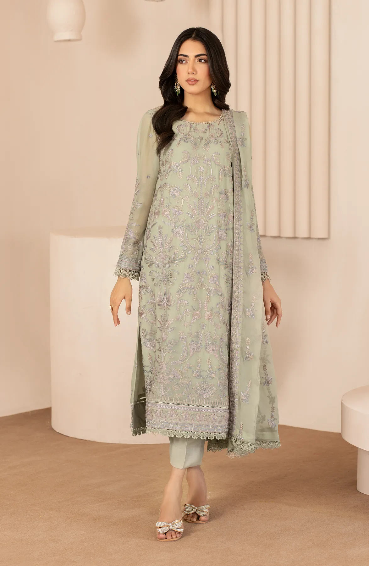 Zarif Thread Works Embroidered Chiffon Unstitched 3Pc Suit ZL-04 AFSA