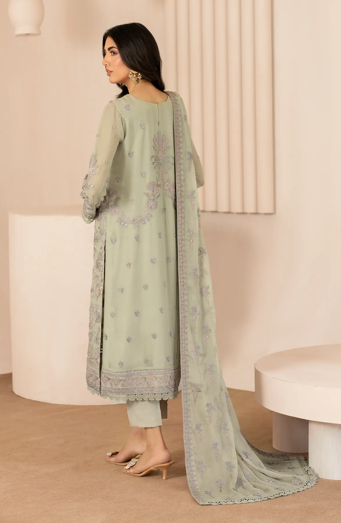 Zarif Thread Works Embroidered Chiffon Unstitched 3Pc Suit ZL-04 AFSA