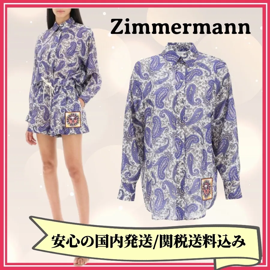 Zimmermann  |Paisley Silk Long Sleeves Oversized Shirts & Blouses